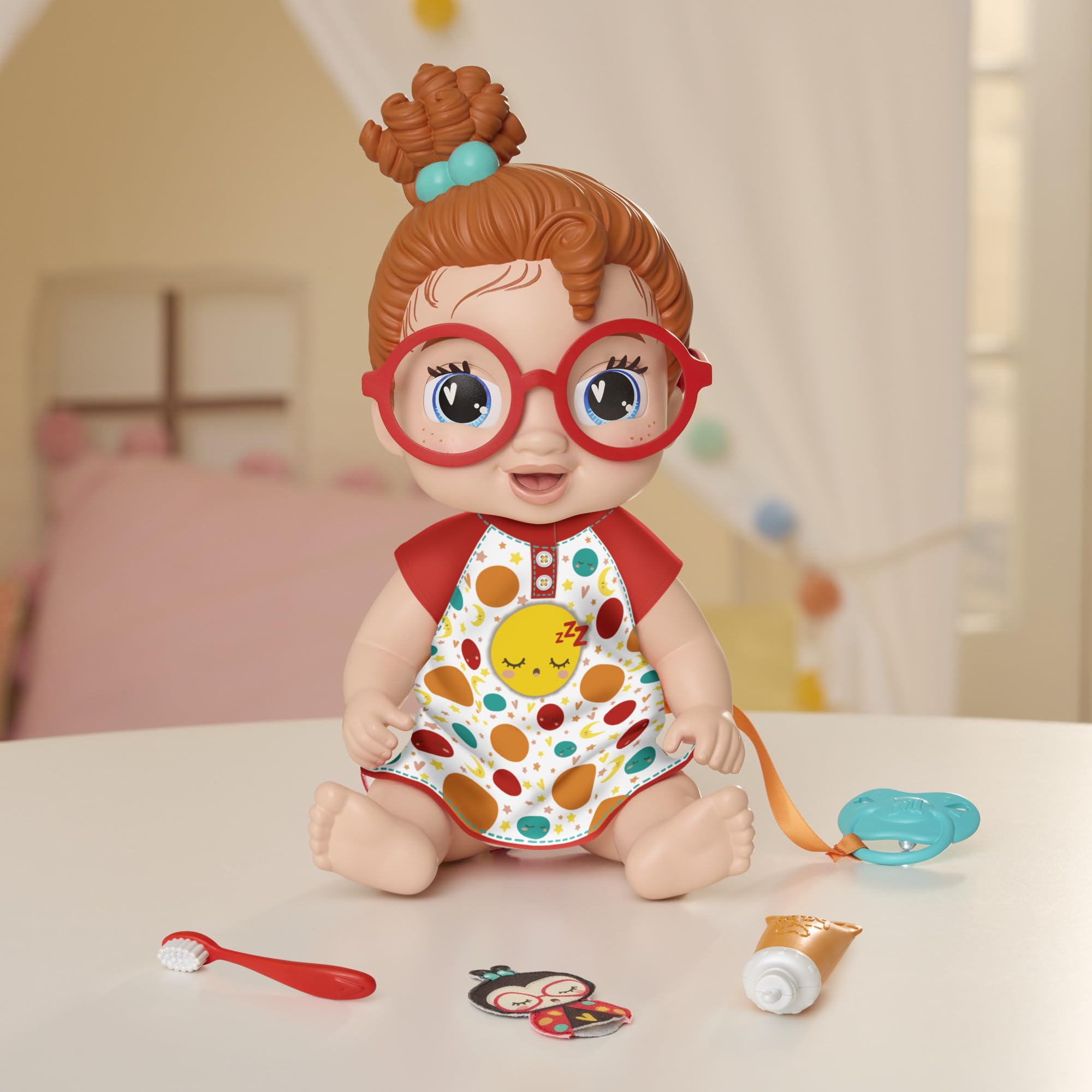 Pretend toothbrush and toothpaste with Baby Alive Dottie Doodle for brushing play