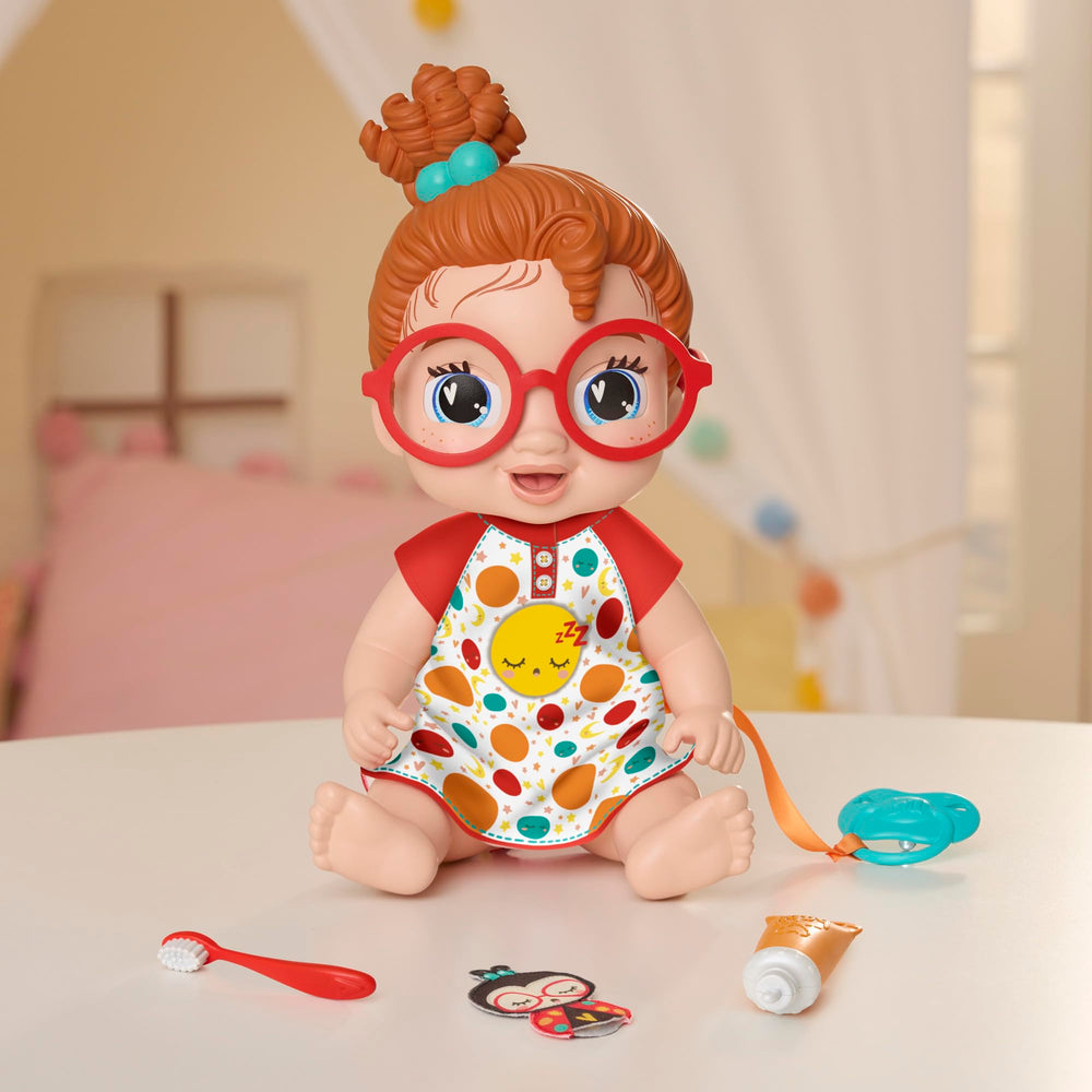 Pretend toothbrush and toothpaste with Baby Alive Dottie Doodle for brushing play