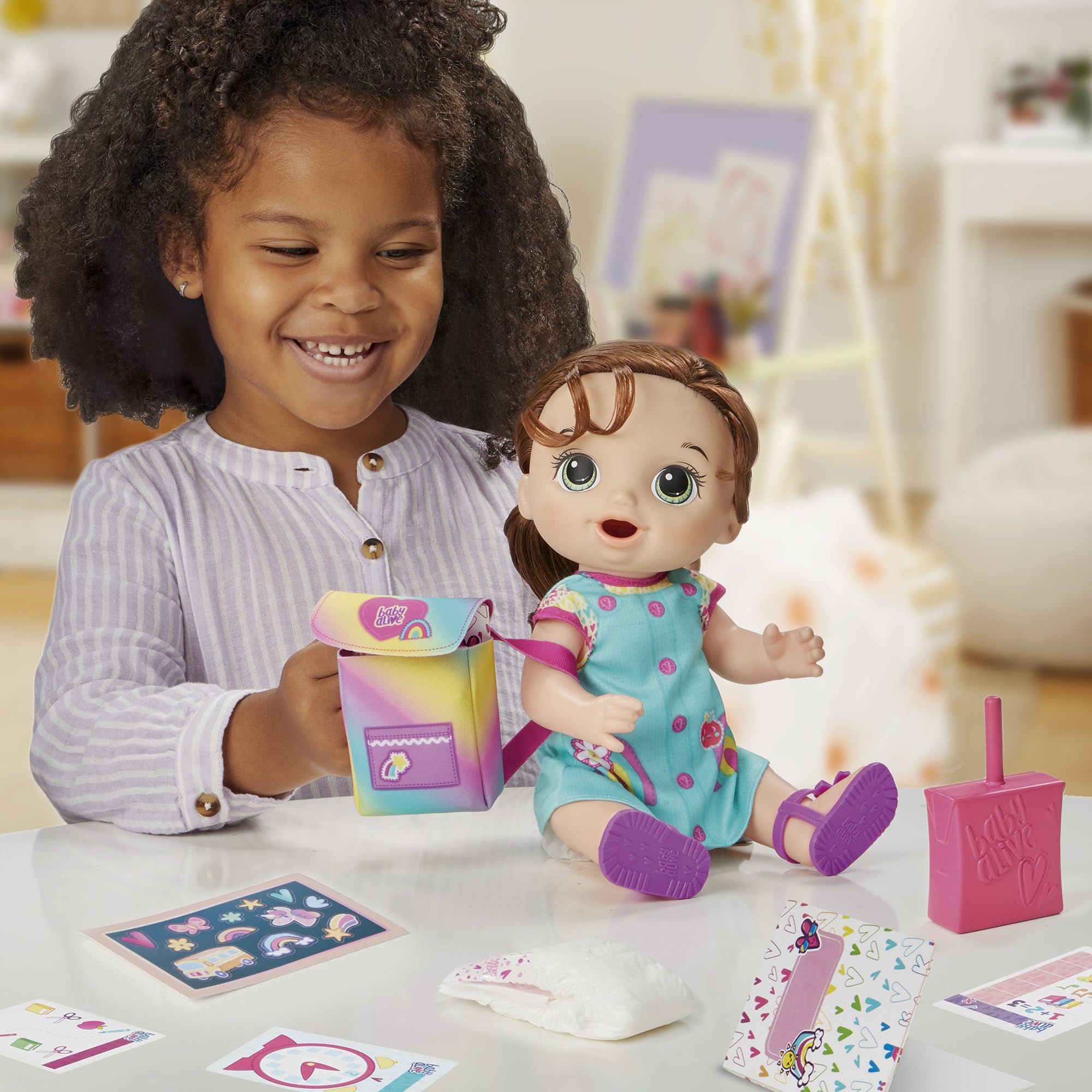12 inch Baby Alive Time for School doll is portable for on the go play.