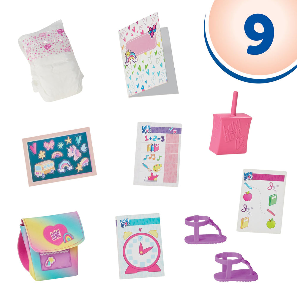 Baby Alive Time for School doll with worksheets sparks pretend classroom learning.