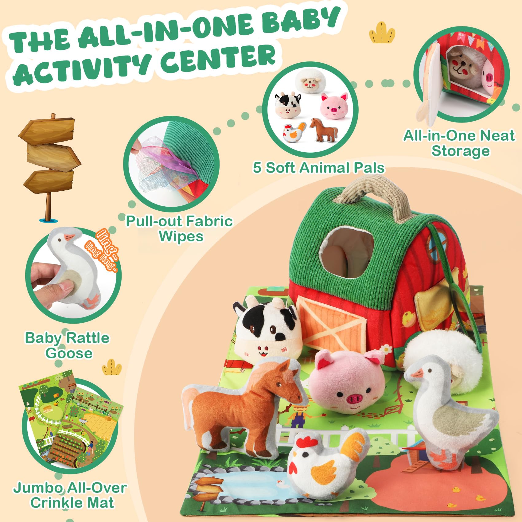 Baby farm playset with handle for on-the-go play.