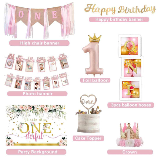 Baby Girl 1st Birthday Decorations pink gold balloon garland arch creates a stunning backdrop for photos