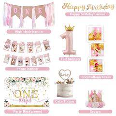 Baby Girl 1st Birthday Decorations pink gold balloon garland arch creates a stunning backdrop for photos