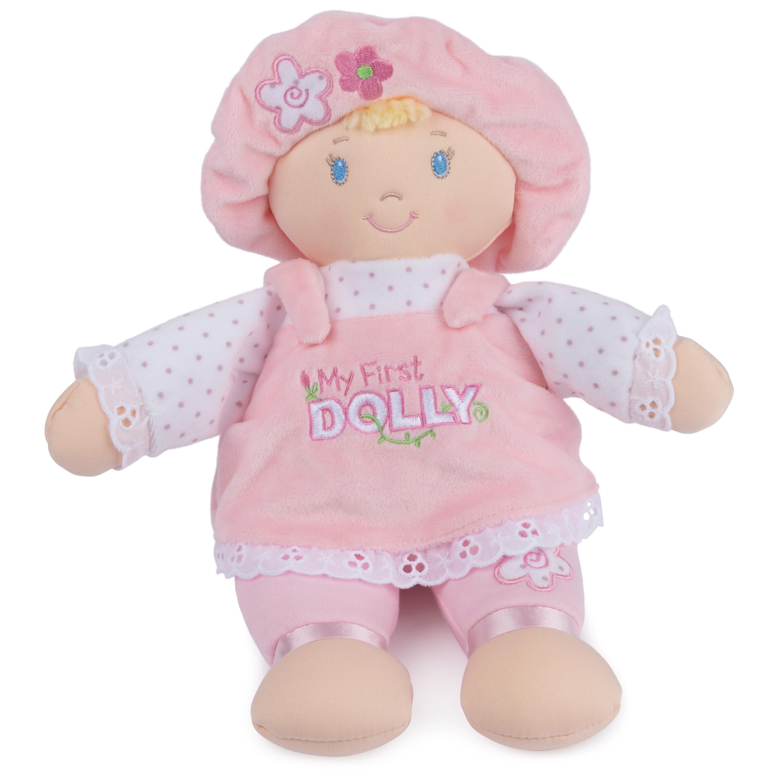 Baby GUND My First Dolly 13-inch plush, perfect for tiny hands and cuddling.