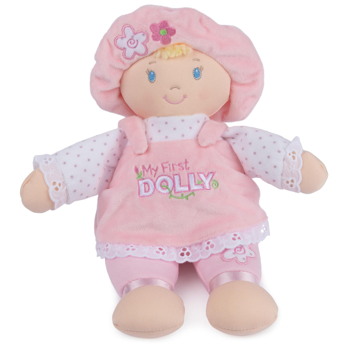 Baby GUND My First Dolly 13-inch plush, perfect for tiny hands and cuddling.