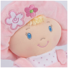 Baby GUND My First Dolly features embroidered facial details for safe play.