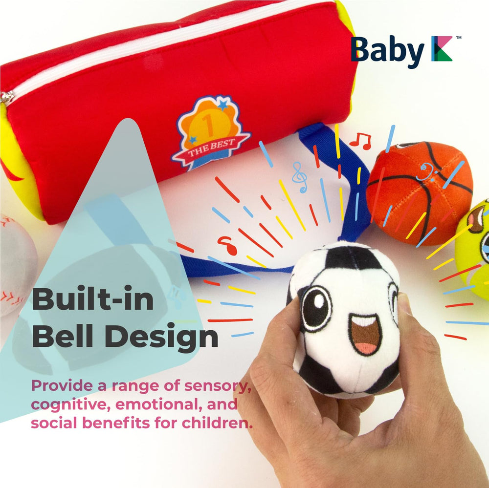 BABY K plush soccer ball is cuddly and easy to grip.