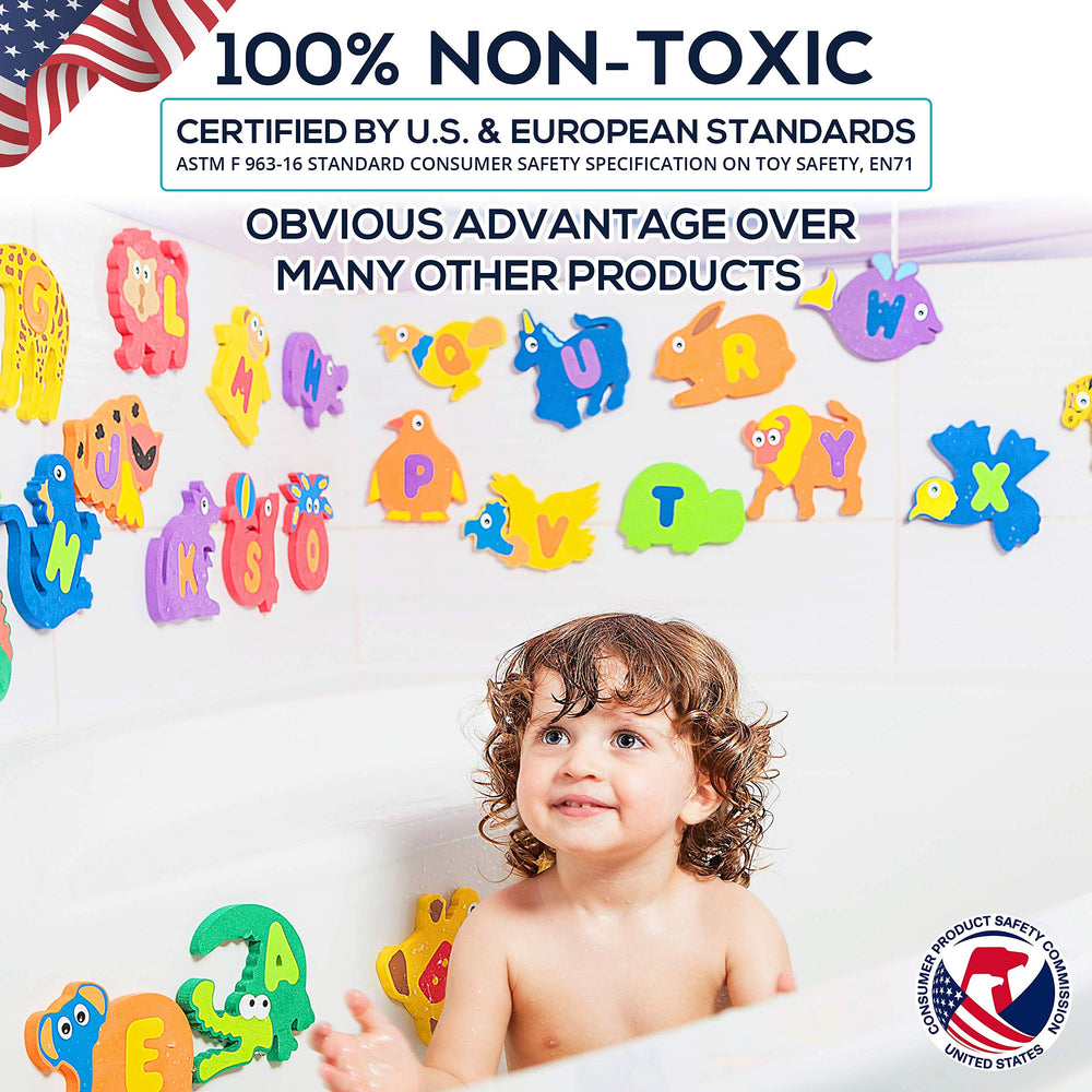 Baby Loovi non-toxic bath toy set designed for toddlers and babies to explore letters safely.