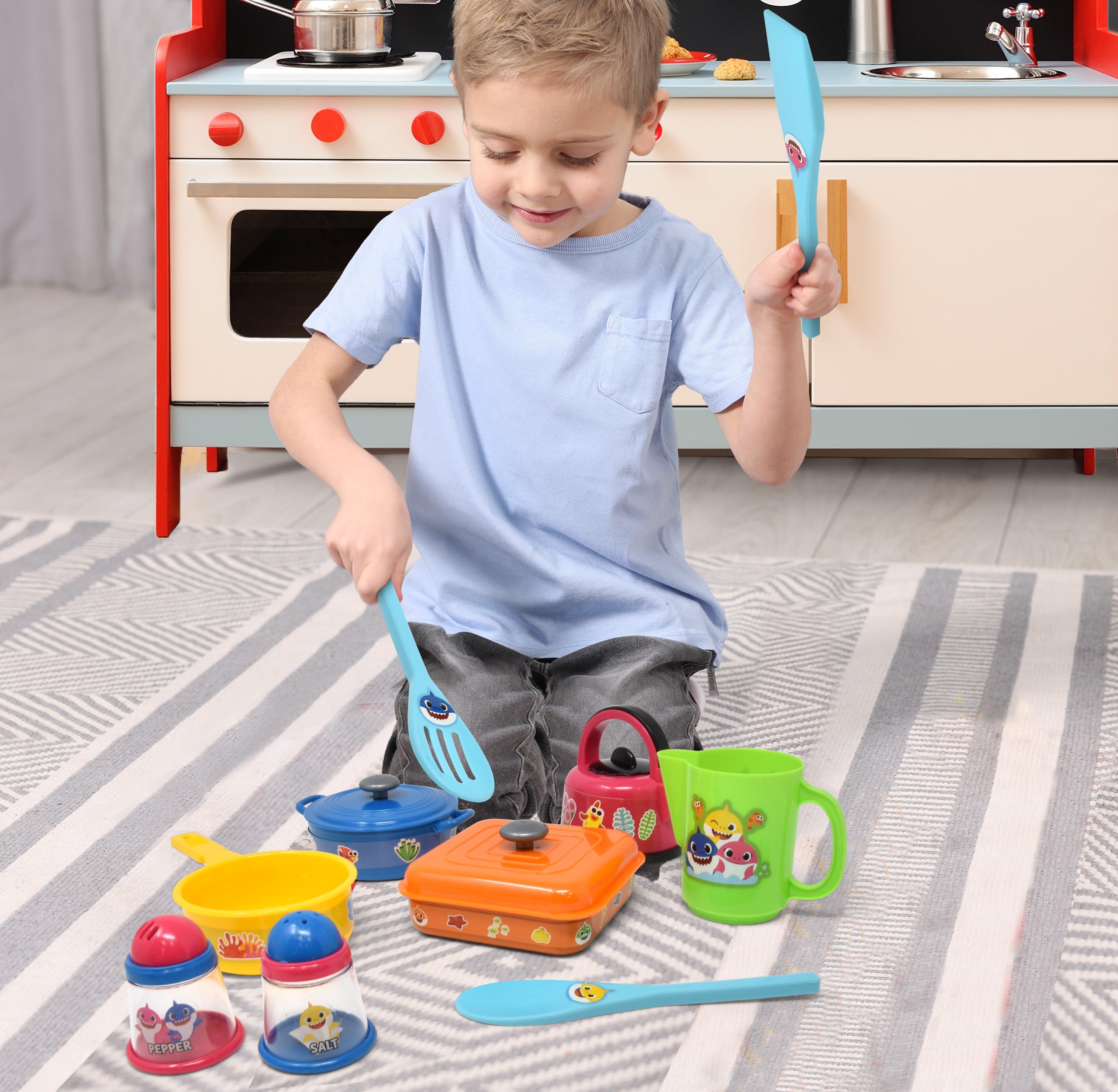 Baby Shark cooking tools offer versatile props for kitchen role-play.