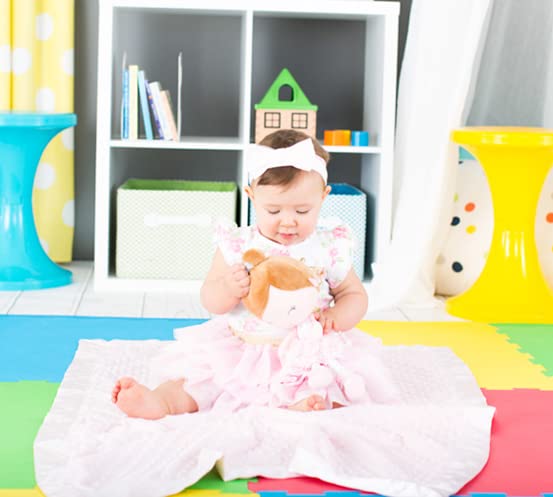Baby Starters Annette doll face emphasizes embroidered eyes for safe, durable playtime