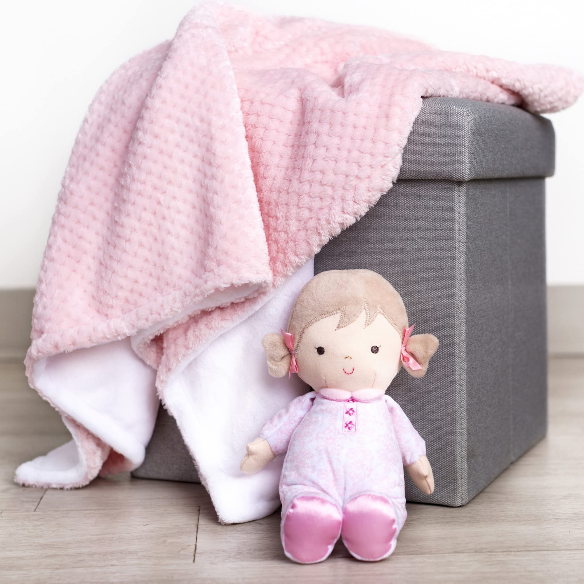 Brigitte embroidery details on Baby Starters plush make safe, cuddly moments