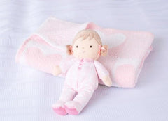 Pink damask bow on Brigitte doll from Baby Starters adds charm