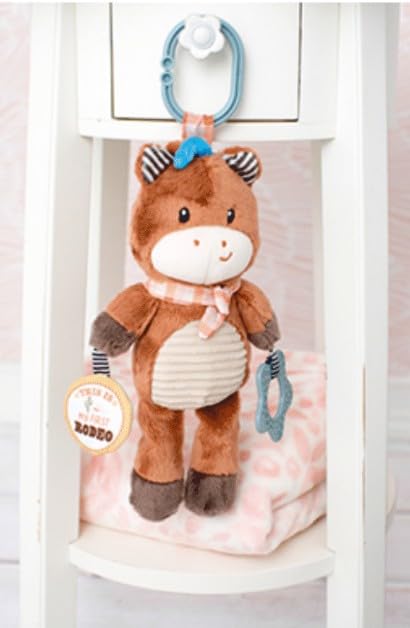 Baby Starters Plush Horse with travel hook for stroller adventures.