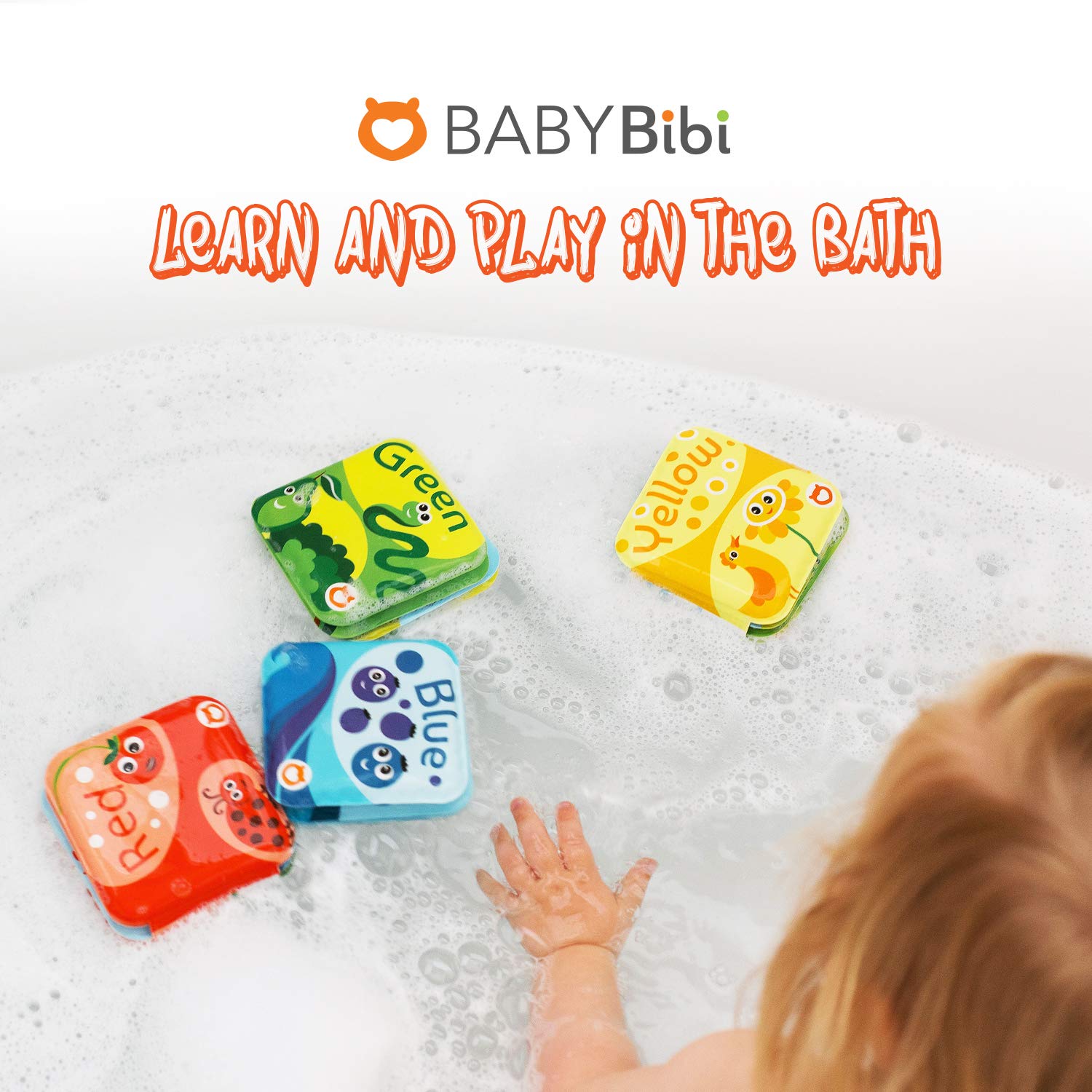 BabyBibi yellow pages bath book aids early color knowledge through bright scenes.