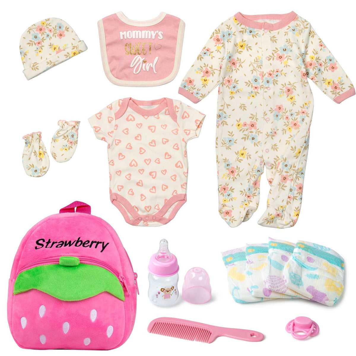 Babyfere 17-22 inch reborn doll clothes set with backpack for organized pretend play.