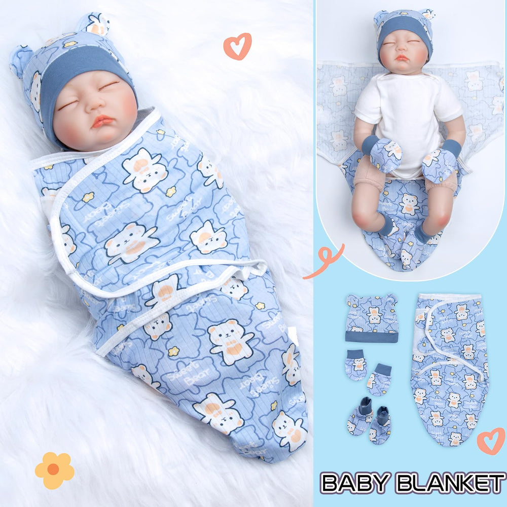 Babyfere blue plush bear swaddling blanket adds cozy realism to dolls