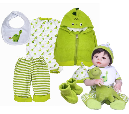 Babyfere dinosaur coat for 22-inch reborn dolls, soft cotton for cozy seasonal dressing.