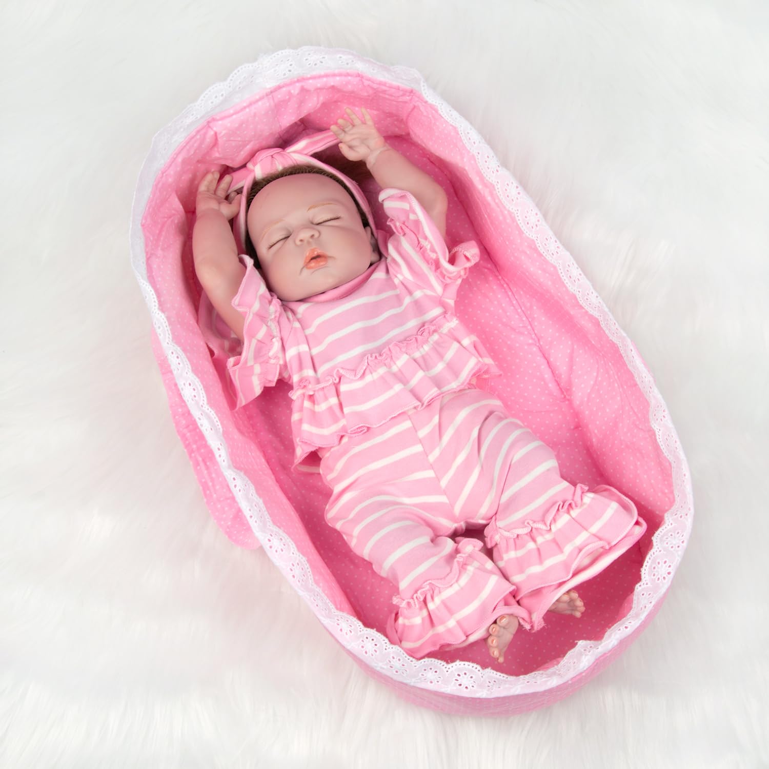 Babyfere doll accessory basket made of soft fabric for safe play.
