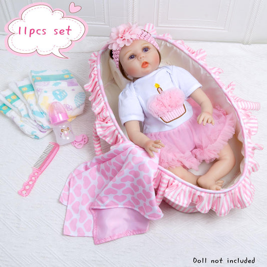 Babyfere doll bassinet pink carrier bed for outings and storage