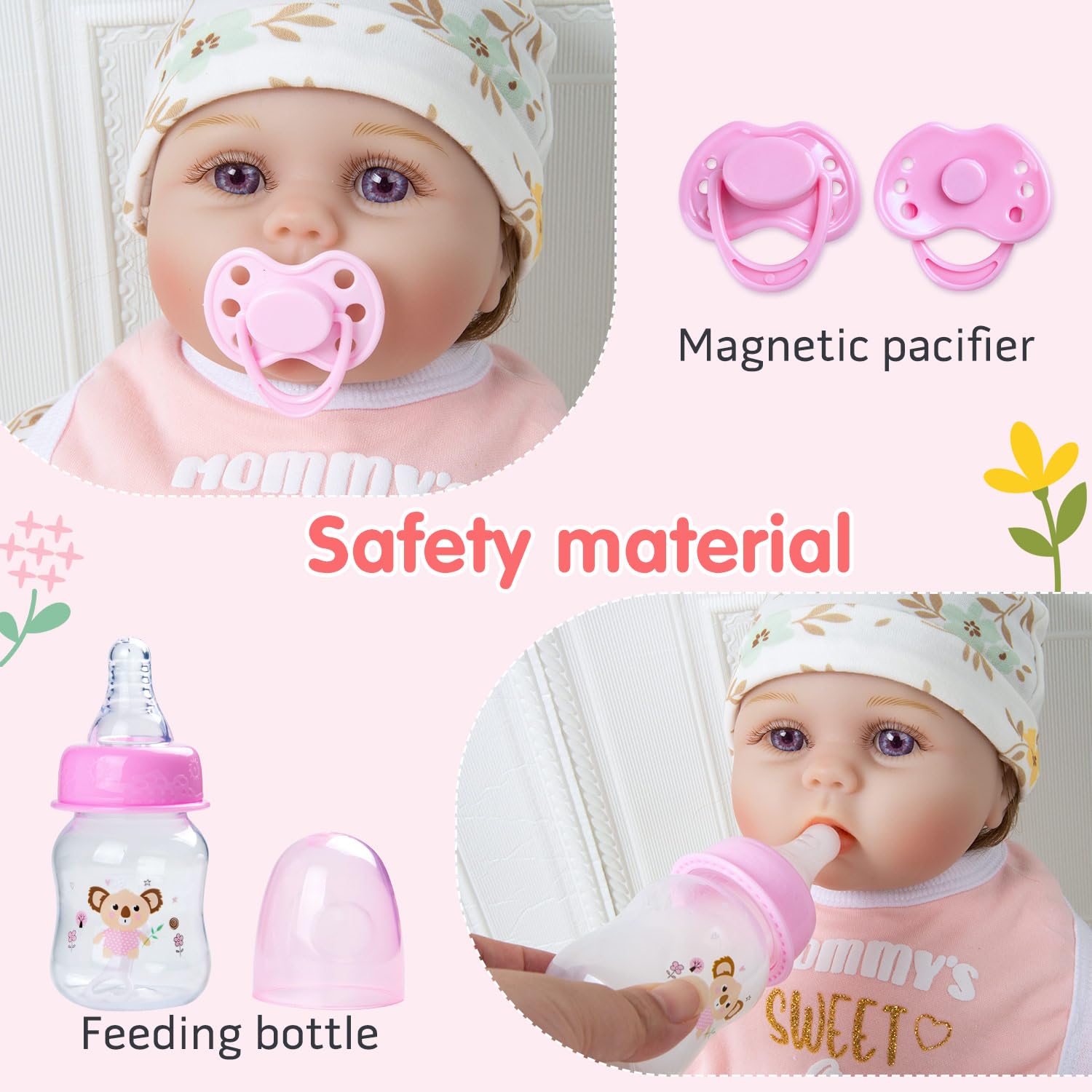 Babyfere doll gloves and stretchy closures simplify dressing.