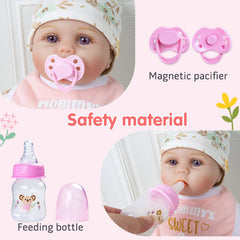 Babyfere doll gloves and stretchy closures simplify dressing.