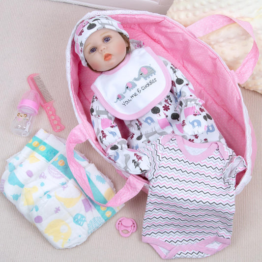 Babyfere pink elephant long-sleeve bodysuit for reborn doll comfort