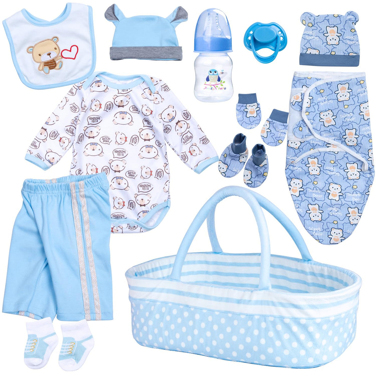 Babyfere blue bear jumpsuit on a 17-22 inch reborn doll for easy dressing and styling