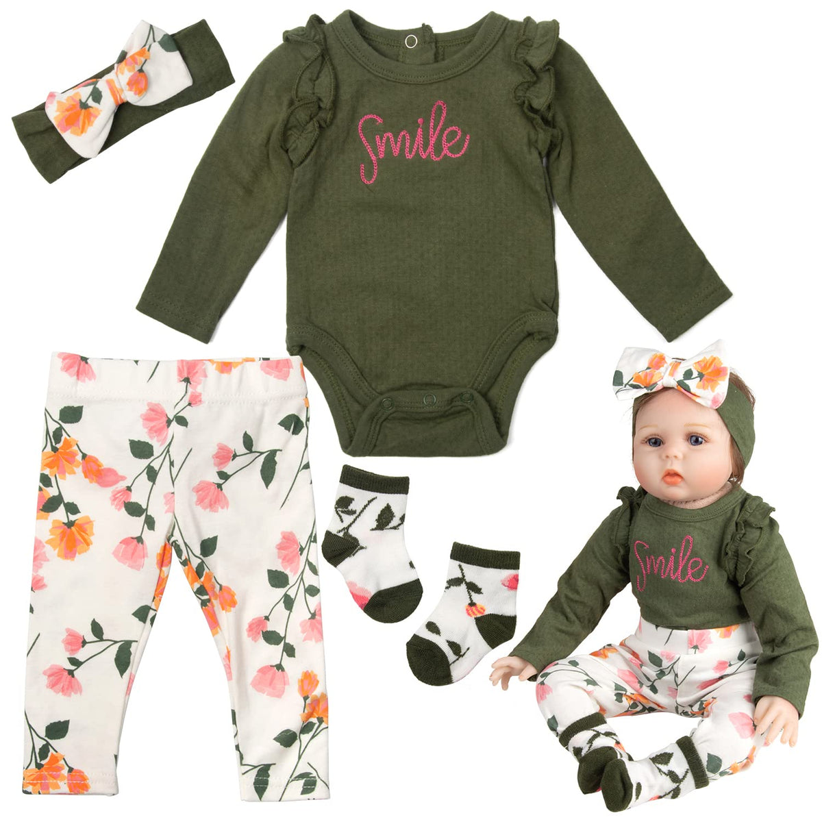 Babyfere reborn doll clothes set for 20 inch girl, easy daily dress-up.