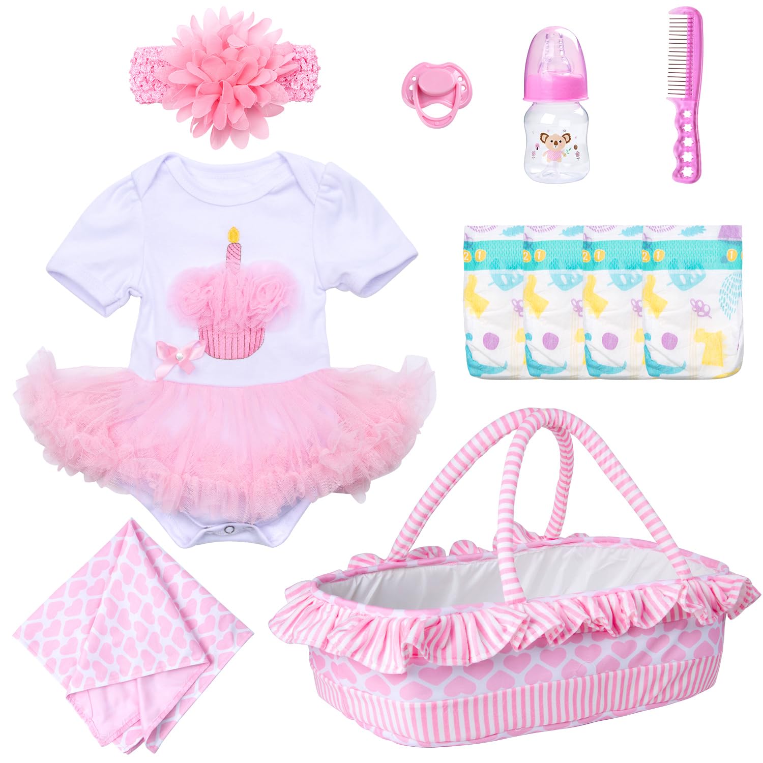 Babyfere reborn doll clothes pink dress 11pcs with layered cake style