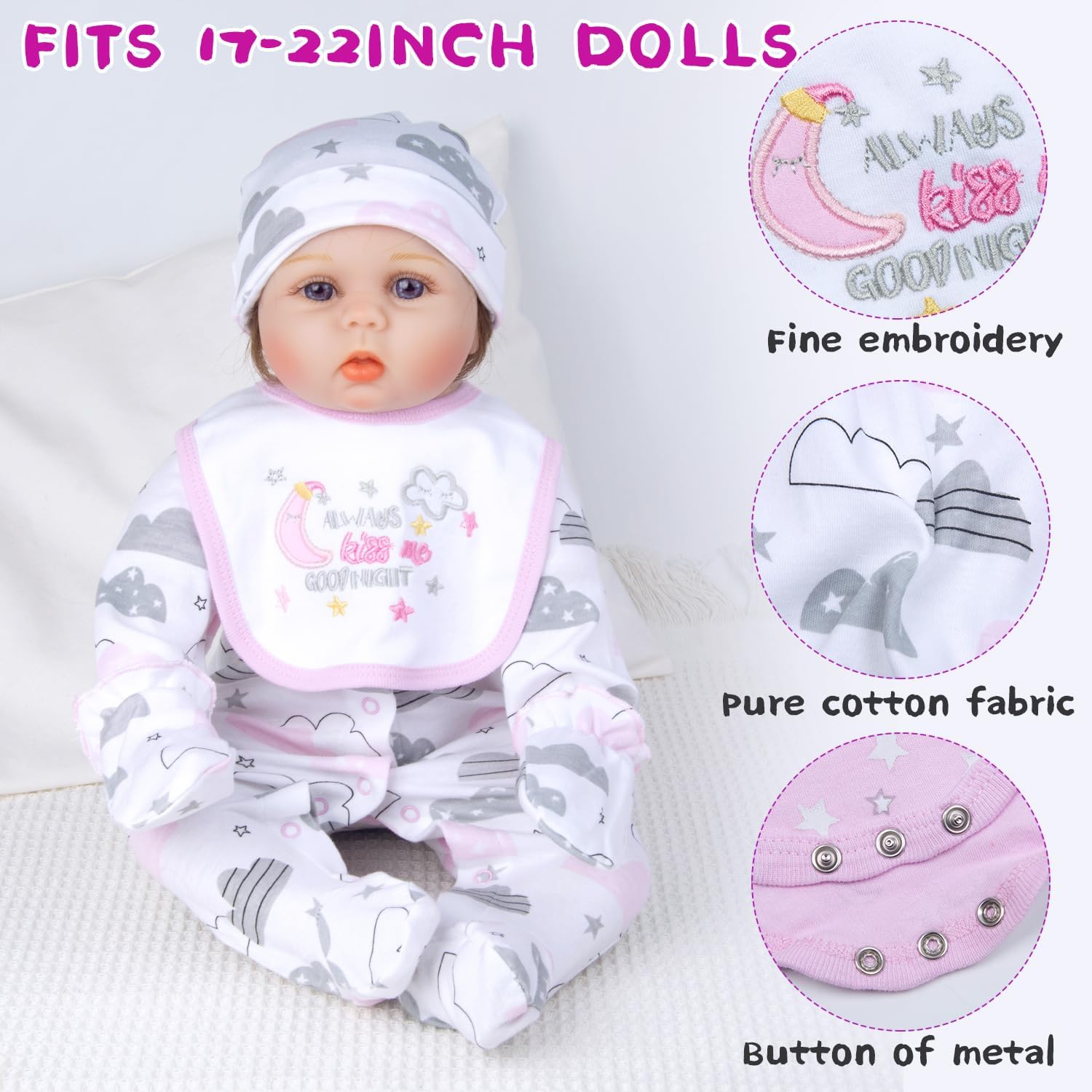 Babyfere short-sleeve doll bodysuit in coordinated purple shades.