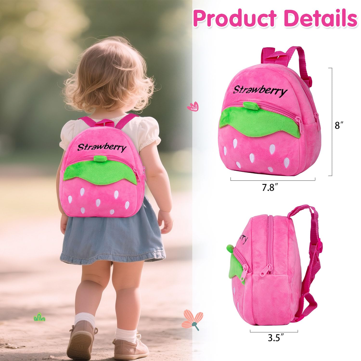 Babyfere strawberry backpack keeps doll accessories neatly organized.