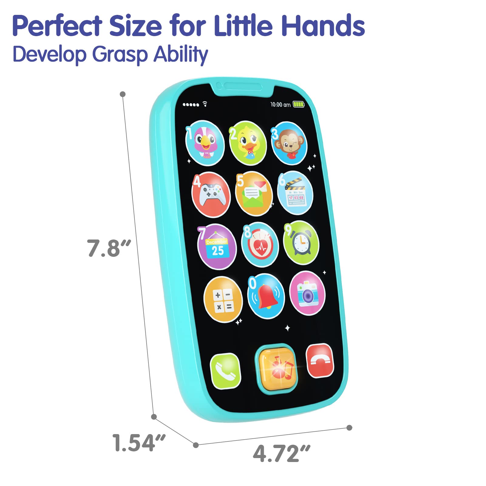 BABYFUNY toy phone 15-button layout supports fine motor skills practice.
