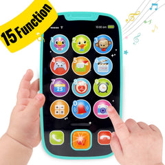 BABYFUNY toy phone front view with 15 learning buttons for exploration.