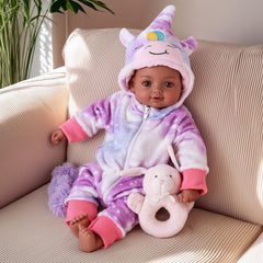 BABESIDE 15-inch black baby doll face with a warm smile for pretend play.