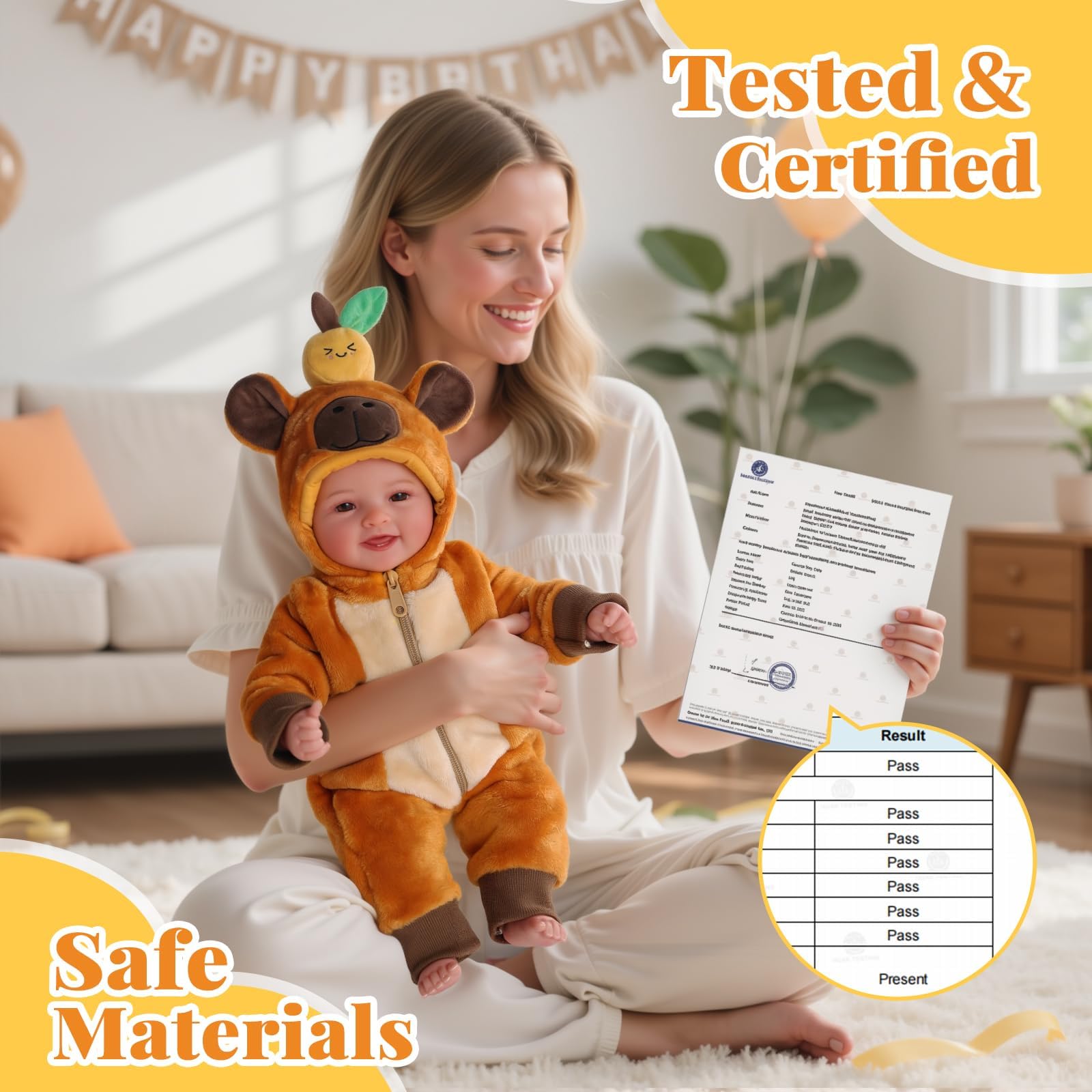 BABESIDE 17-inch doll eyelashes and head design for gentle baby-like realism.