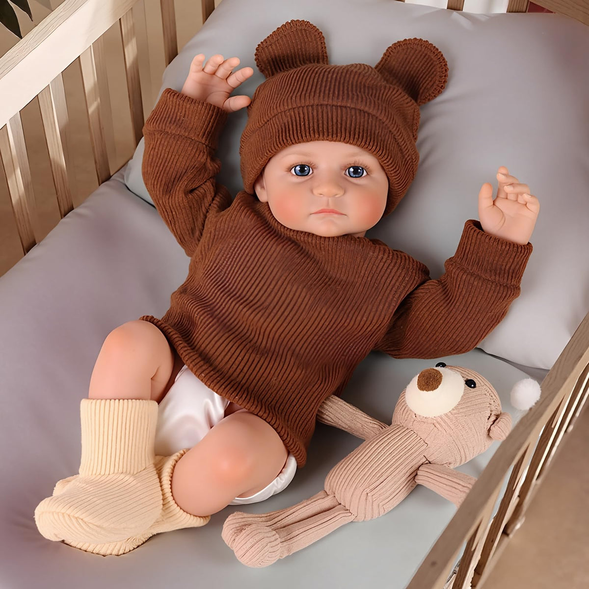 BABESIDE 18-Inch Reborn Doll face close-up showing lifelike sleeping expression for imaginative play