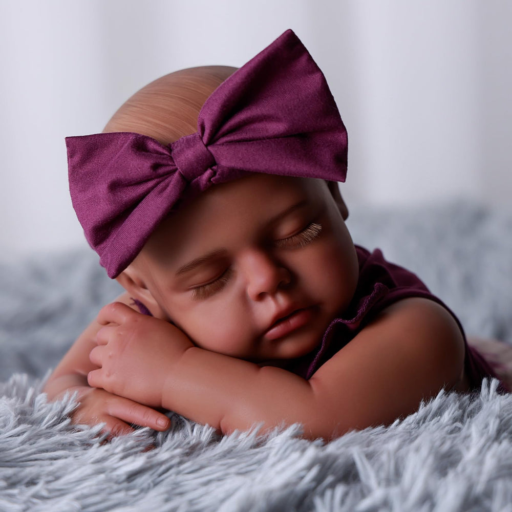 BABESIDE Black Reborn Doll 15-Inch closeup eyelashes highlighting realism