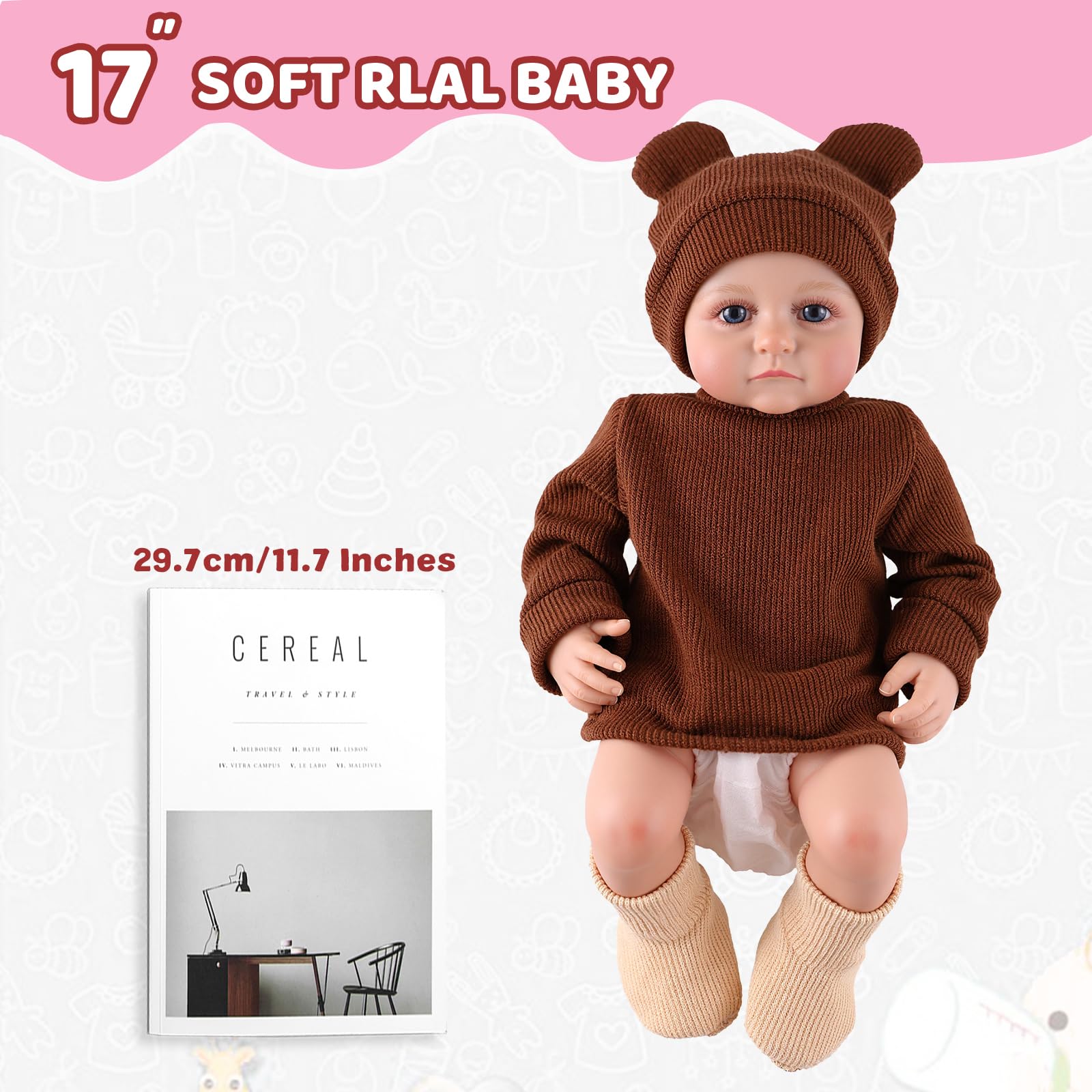 BABESIDE silicone-like full body doll with bottle for feeding pretend play