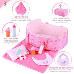 BABESIDE foldable doll bassinet with heart pattern offers portable storage.