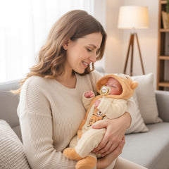 BABESIDE bear-onesie doll boy showcases cozy outfit for bedtime snuggles and display