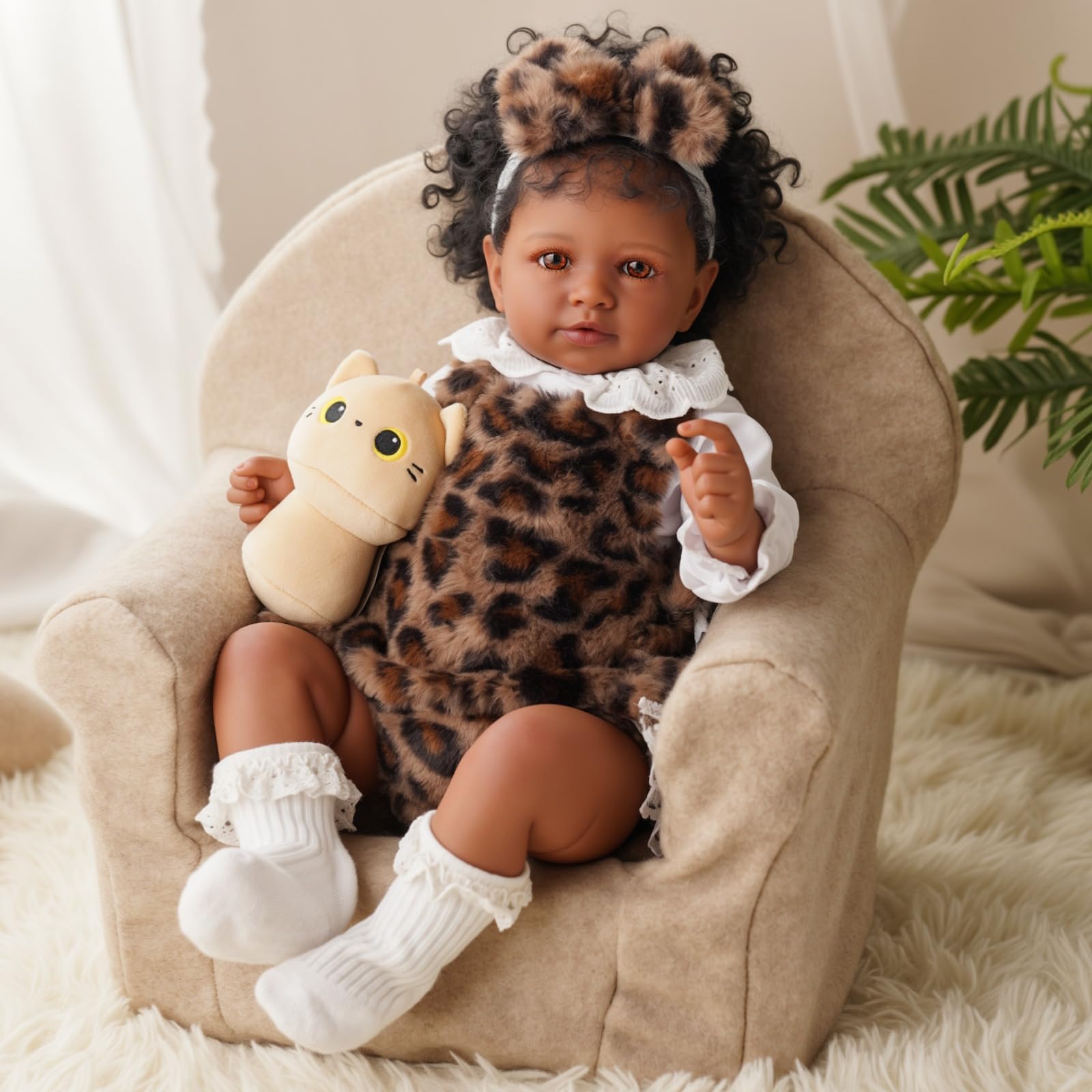 BABESIDE Miya 20-inch lifelike reborn doll, Black girl, realistic weight for gentle hugs.