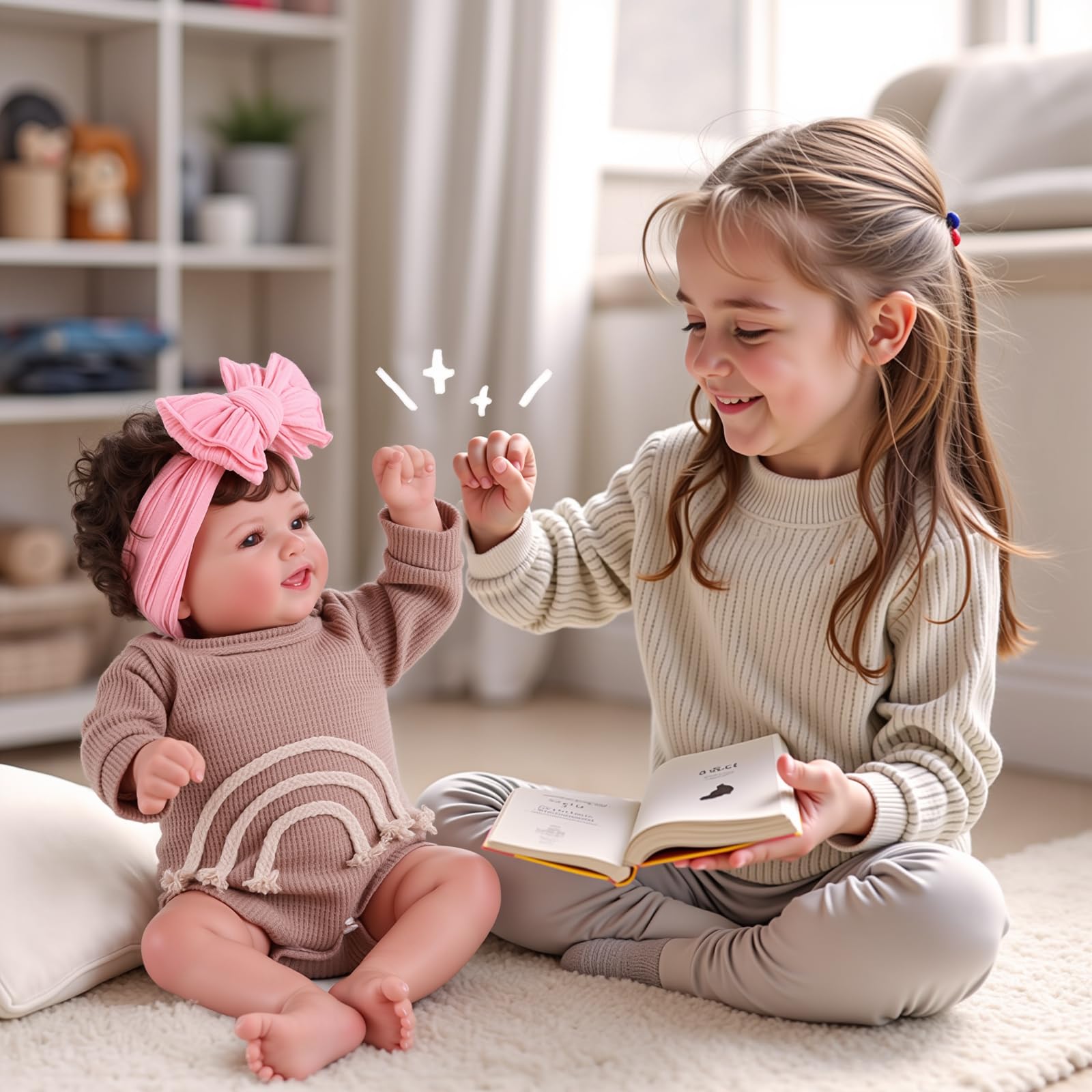 BABESIDE Mia birth certificate and rattles enhance storytelling play.