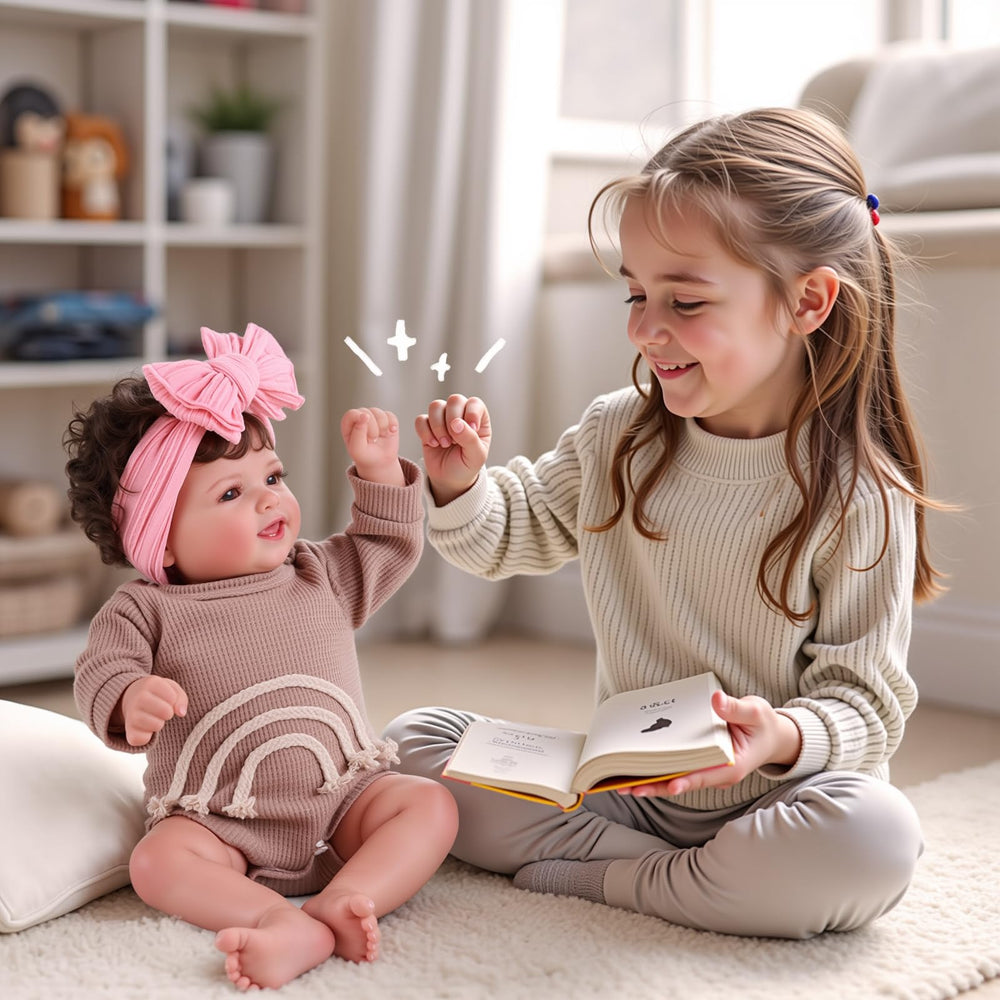 BABESIDE Mia birth certificate and rattles enhance storytelling play.