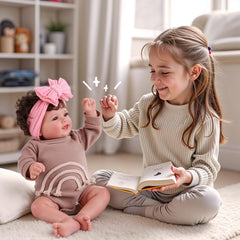 BABESIDE Mia birth certificate and rattles enhance storytelling play.