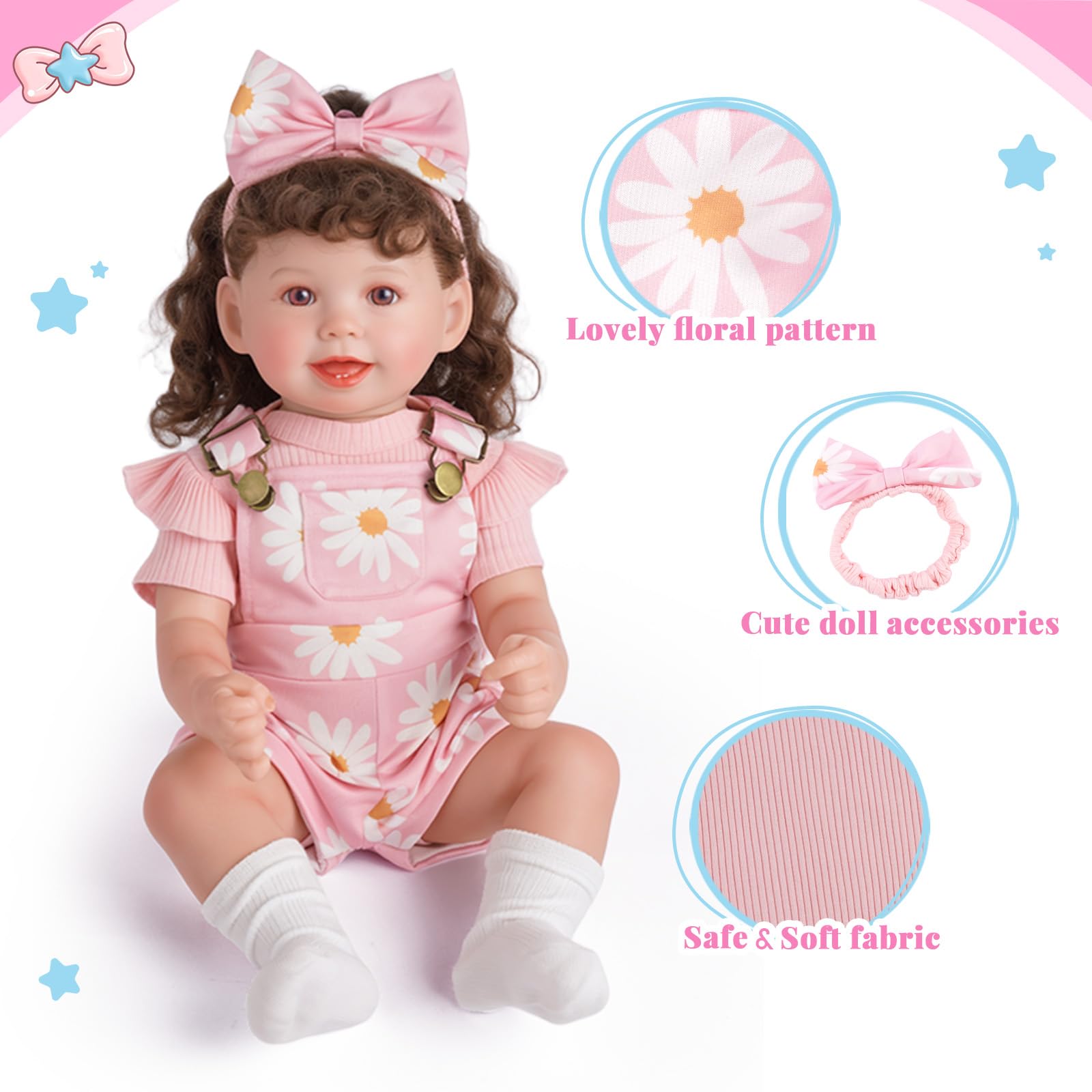 BABESIDE pink flower doll overalls for a cute, photogenic look.
