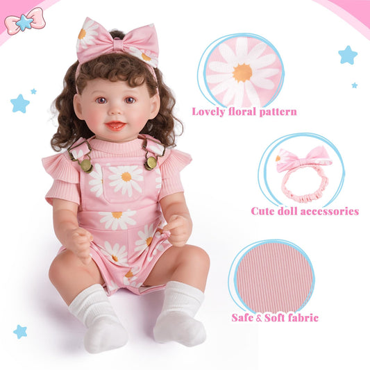 BABESIDE pink flower doll overalls for a cute, photogenic look.