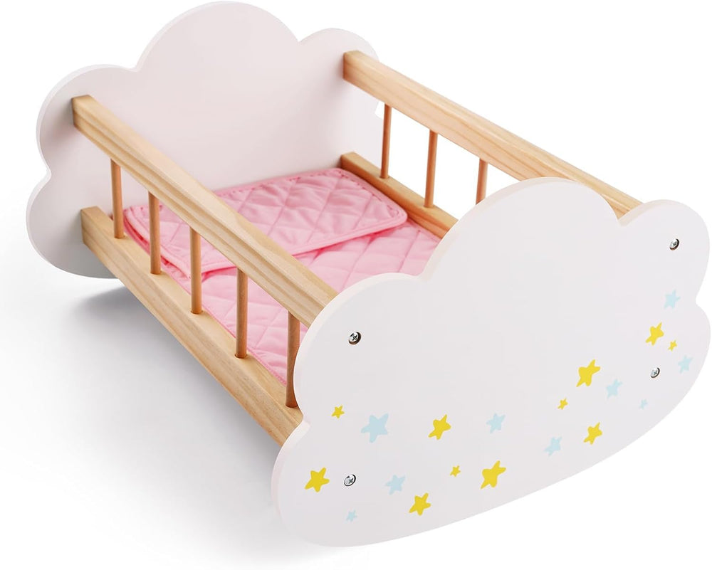 BABESIDE wooden doll bed for 12-16 inch dolls, sturdy and stylish for pretend play.