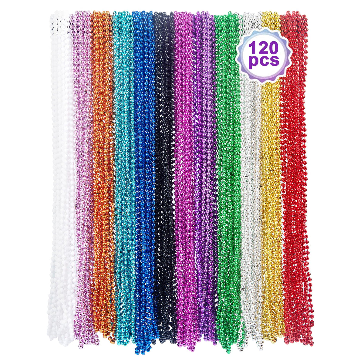 BACCZZY Mardi Gras beads 120pc in 12 colors for vibrant décor and throws
