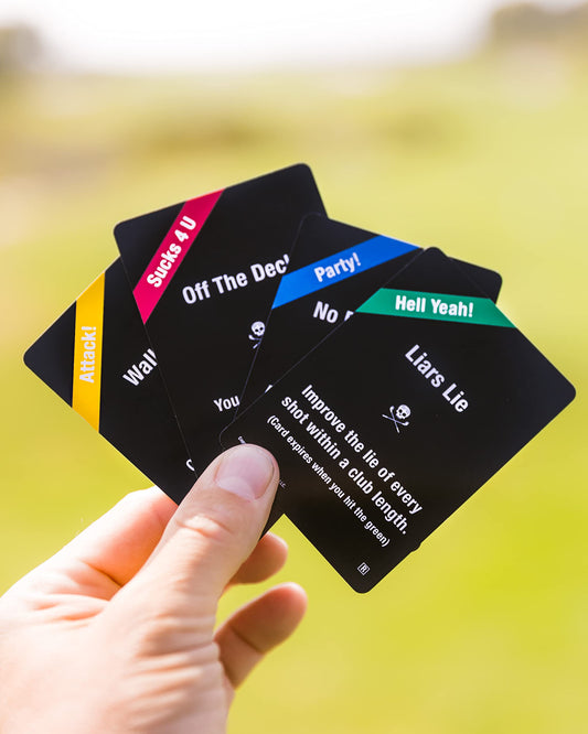 Bad Cards Fore Good Golfers cards in hand ready for a lively golf night