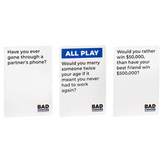 Bad Choices rule reference card, fast onboarding for new players